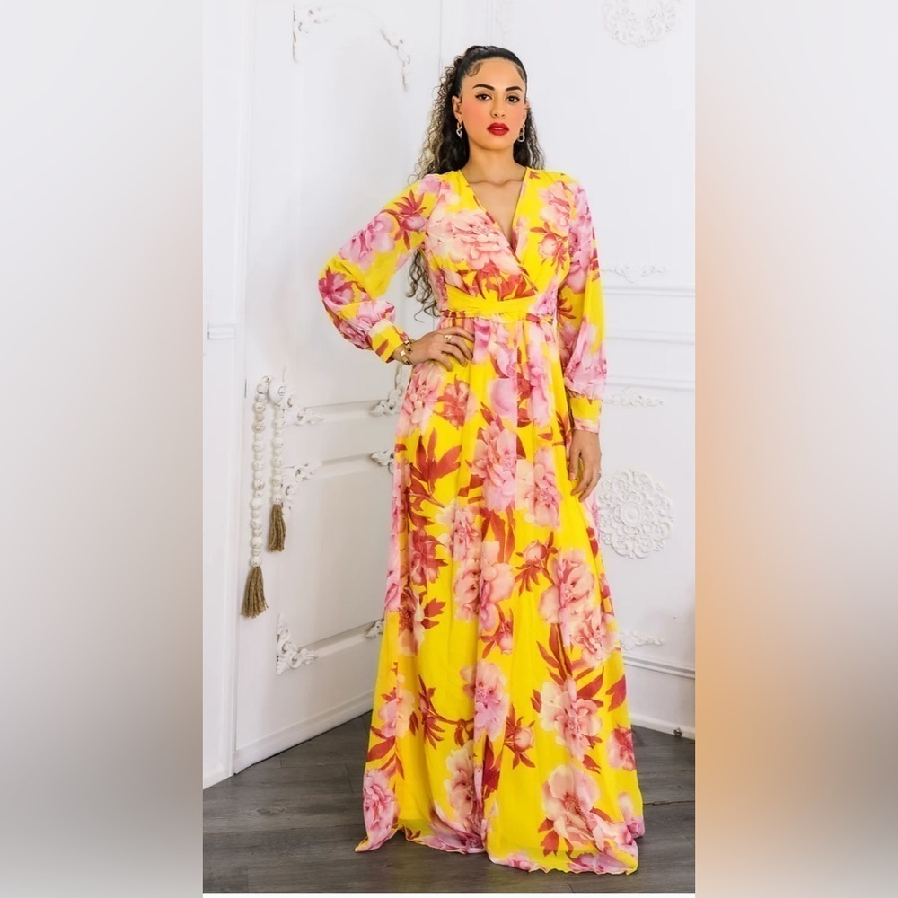 Floral Yellow Maxi Dress - Picture 2 of 6